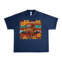 Navy western horse and sunflowers cowhide leopard with aztec Urban Heavy Tee - Artiststas