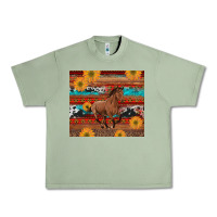 Oil Green western horse and sunflowers cowhide leopard with aztec Urban Heavy Tee - Artiststas