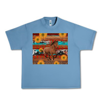 Pebble Blue western horse and sunflowers cowhide leopard with aztec Urban Heavy Tee - Artiststas