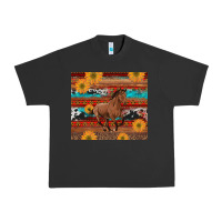 Pigment Black western horse and sunflowers cowhide leopard with aztec Urban Heavy Tee - Artiststas
