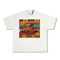 Western Horse And Sunflowers Cowhide Leopard With Aztec Urban Heavy Tee | Teevron