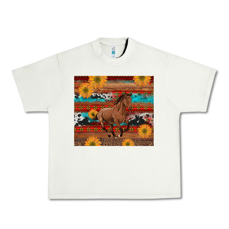 Western Horse And Sunflowers Cowhide Leopard With Aztec Urban Heavy Tee by Artiststas | Teevron