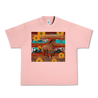 Salmon western horse and sunflowers cowhide leopard with aztec Urban Heavy Tee - Artiststas