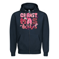 Navy christmas vibes pink Zipper Hoodie - MaliasSmallBusiness