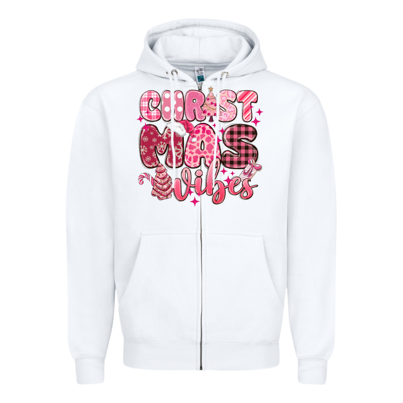 Christmas Vibes Pink Zipper Hoodie by MaliasSmallBusiness | Teevron