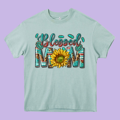 Western Blessed Mom With Sunflower Heavy Core Tee Designed By Texasbilliewilder