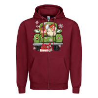 Burgundy christmas santa and reindeer truck Zipper Hoodie - MaliasSmallBusiness