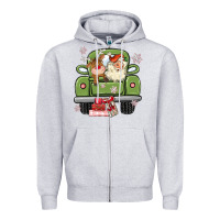 Heather Grey christmas santa and reindeer truck Zipper Hoodie - MaliasSmallBusiness