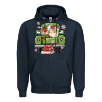 Navy christmas santa and reindeer truck Zipper Hoodie - MaliasSmallBusiness