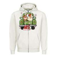Oatmeal Heather christmas santa and reindeer truck Zipper Hoodie - MaliasSmallBusiness
