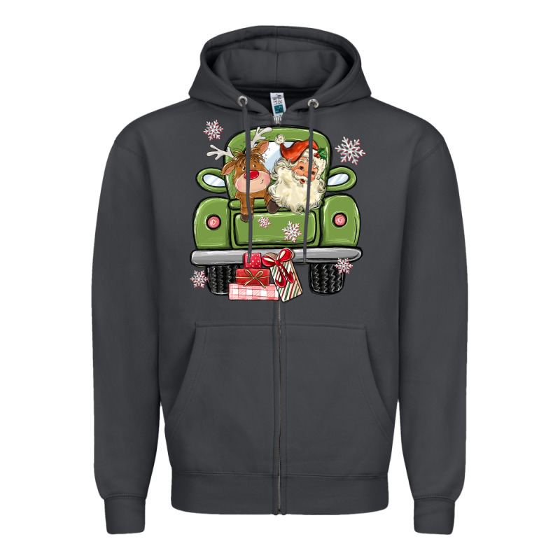 Christmas Santa And Reindeer Truck Zipper Hoodie by MaliasSmallBusiness | Teevron