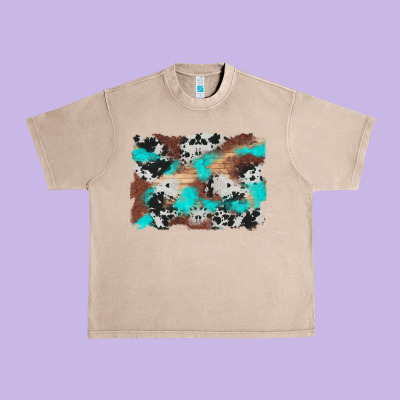 Western Cowhide Turquoise And Wood Background Urban Heavy Tee Designed By Artiststas