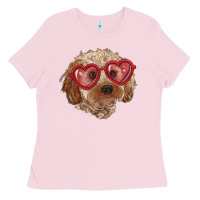 Bubblegum Pink toy poodle with love glasses Ladies Tee - RanaPortraitStore