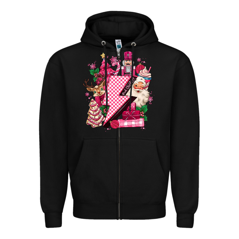 Pink Christmas Lightning Bolt Zipper Hoodie by MaliasSmallBusiness | Teevron