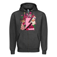 Charcoal Heather pink christmas lightning bolt Zipper Hoodie - MaliasSmallBusiness