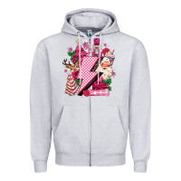 Heather Grey pink christmas lightning bolt Zipper Hoodie - MaliasSmallBusiness