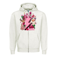 Oatmeal Heather pink christmas lightning bolt Zipper Hoodie - MaliasSmallBusiness