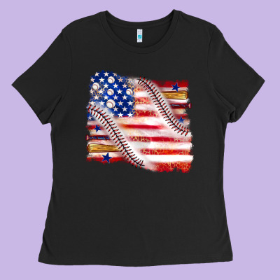 Baseball American Flag Ladies Tee Designed By Texasbilliewilder
