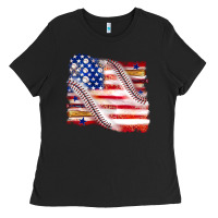 Black baseball american flag Ladies Tee - texasbilliewilder