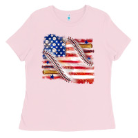 Bubblegum Pink baseball american flag Ladies Tee - texasbilliewilder