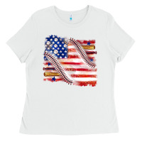 White baseball american flag Ladies Tee - texasbilliewilder