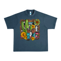 Midnight Navy western cactus with cowboy boots and sunflowers Urban Heavy Tee - Artiststas