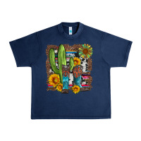 Navy western cactus with cowboy boots and sunflowers Urban Heavy Tee - Artiststas