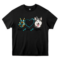 Black peace love huskies Heavy Core Tee - RanaPortraitStore