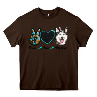 Chocolate Brown peace love huskies Heavy Core Tee - RanaPortraitStore