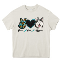 Cream peace love huskies Heavy Core Tee - RanaPortraitStore