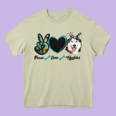 Peace Love Huskies Heavy Core Tee Designed By Ranaportraitstore