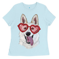 Baby Blue white shepherd with love glasses Ladies Tee - RanaPortraitStore