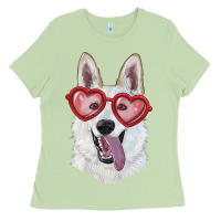Matcha white shepherd with love glasses Ladies Tee - RanaPortraitStore