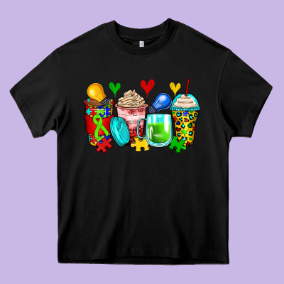 Autism Coffee Cups Heavy Core Tee Designed By Zillion Design Studio
