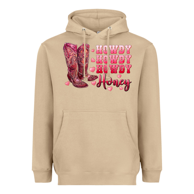 Howdy Howdy Howdy Honey With Cowgirl Boots Heavyweight Hoodie by RanaPortraitStore | Teevron