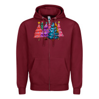 Burgundy christmas trees and lights Zipper Hoodie - MaliasSmallBusiness