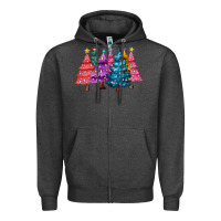 Charcoal Heather christmas trees and lights Zipper Hoodie - MaliasSmallBusiness