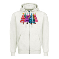 Oatmeal Heather christmas trees and lights Zipper Hoodie - MaliasSmallBusiness