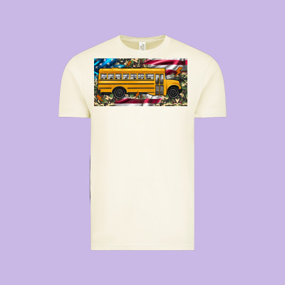 School Bus Camouflage American Flag License Plate Vintage Tee Designed By Artiststas