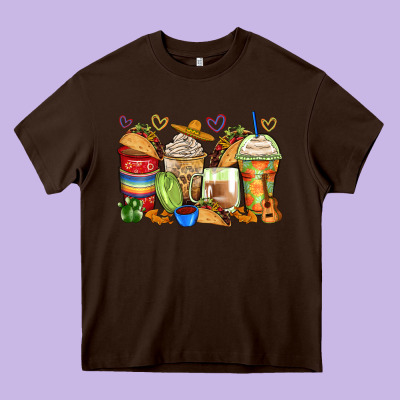 Tacos Coffee Cups Heavy Core Tee Designed By Zillion Design Studio