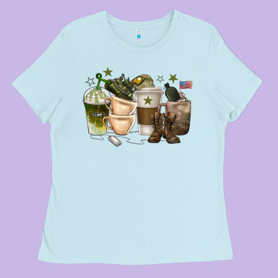 Coffee Cups Army Ladies Tee Designed By Texasbilliewilder