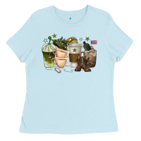 Baby Blue coffee cups army Ladies Tee - texasbilliewilder