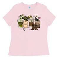 Bubblegum Pink coffee cups army Ladies Tee - texasbilliewilder