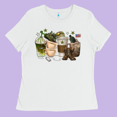 Coffee Cups Army Ladies Tee Designed By Texasbilliewilder