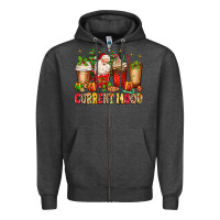 Charcoal Heather Christmas Santa coffee cups current mood Zipper Hoodie - MaliasSmallBusiness