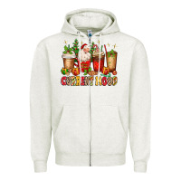 Oatmeal Heather Christmas Santa coffee cups current mood Zipper Hoodie - MaliasSmallBusiness