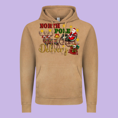 North Pole Delivery Santa Sleigh Vintage Hoodie Designed By Artiststas