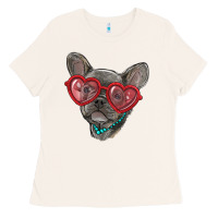 French Bulldog With Love Glasses Ladies Tee | Teevron