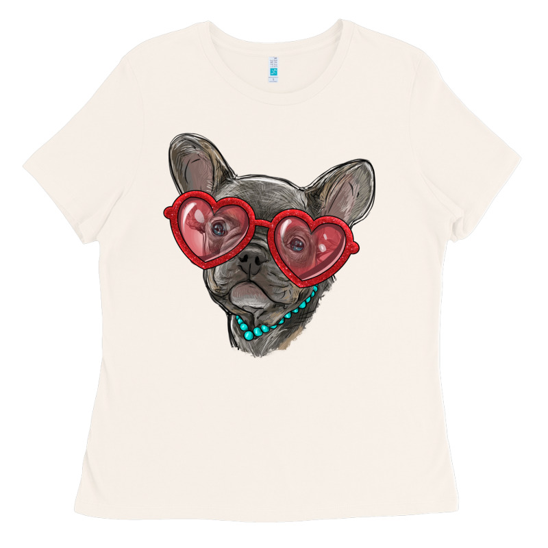 French Bulldog With Love Glasses Ladies Tee by RanaPortraitStore | Teevron
