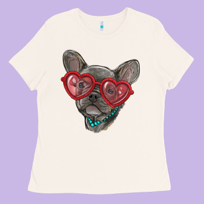 French Bulldog With Love Glasses Ladies Tee Designed By Ranaportraitstore